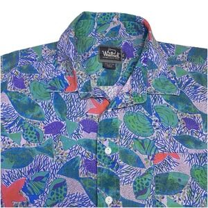 90s Woolrich Shirt XL Mens S/S Button Up Faded Fish AOP Retro VGUC